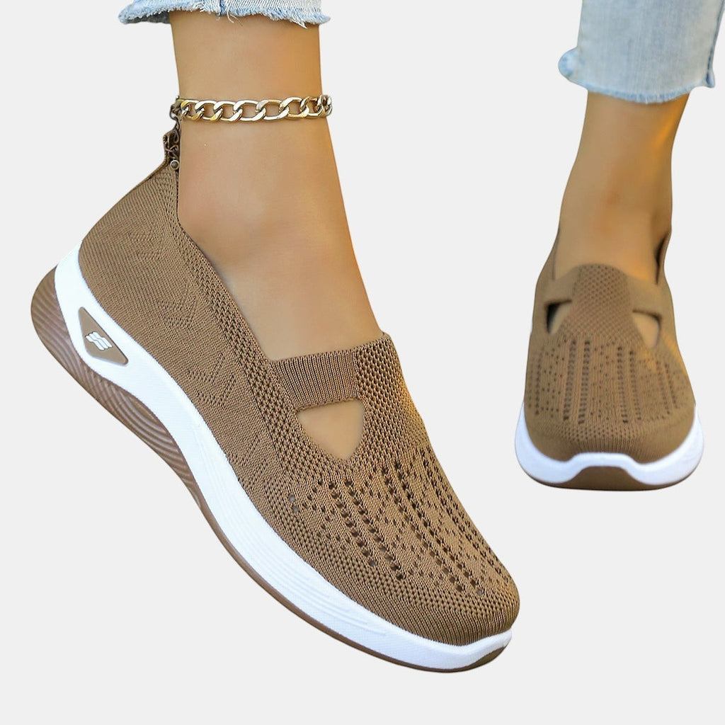 ZOFIA ATELIER AGATA softwalker sneakers in brown knit with a cushioned sole and decorative cutout.