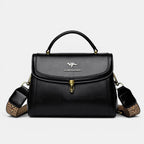 ZOFIA ATELIER Agnieszka black PU leather crossbody handbag with textured strap and gold hardware.