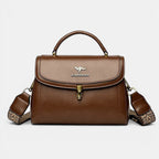 ZOFIA ATELIER Agnieszka brown PU leather crossbody handbag with textured strap and gold hardware.