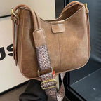 ZOFIA ATELIER Agnieszka retro crossbody bag in brown corduroy with patchwork stitching and patterned strap.