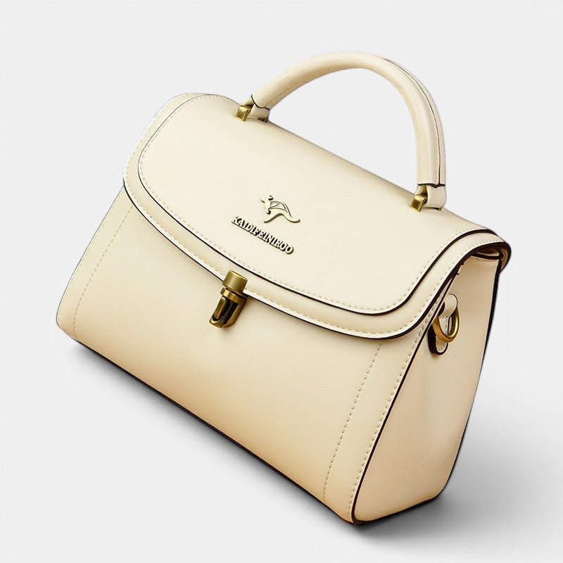 ZOFIA ATELIER Agnieszka white PU leather crossbody handbag with textured finish and gold hardware.