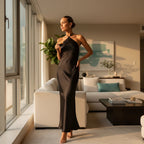 ZOFIA ATELIER ANIA black sleeveless backless polyester slim-fit maxi dress