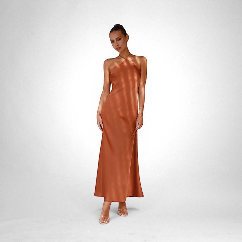 ZOFIA ATELIER ANIA sleeveless backless rust orange polyester maxi dress