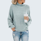 ZOFIA ATELIER Anna light blue chunky knit turtleneck sweater with relaxed fit and ribbed cuffs and hem.