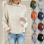 ZOFIA ATELIER ANNA cream chunky knit turtleneck sweater with relaxed fit and ribbed cuffs and hem.
