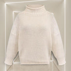 ZOFIA ATELIER ANNA cream chunky knit turtleneck sweater with ribbed cuffs and hem.