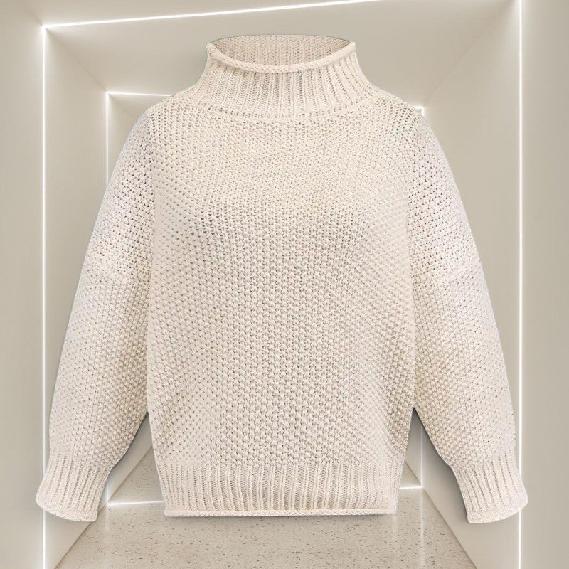 ZOFIA ATELIER ANNA cream chunky knit turtleneck sweater with ribbed cuffs and hem.