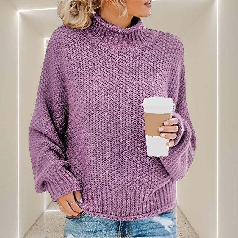 ZOFIA ATELIER ANNA lilac purple chunky knit turtleneck sweater with relaxed fit and long sleeves.