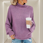 ZOFIA ATELIER ANNA lilac purple chunky knit turtleneck sweater with relaxed fit and long sleeves.