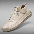 ZOFIA ATELIER beige microfiber leather casual shoes with round toe and front lacing.