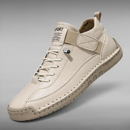 ZOFIA ATELIER beige microfiber leather casual shoes with round toe and front lacing.