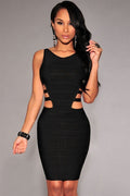 ZOFIA ATELIER black sleeveless bandage dress with cut-out sides and contoured fit, perfect for evening events.
