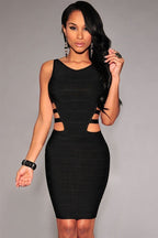ZOFIA ATELIER black sleeveless bandage dress with cut-out sides and contoured fit, perfect for evening events.