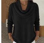 ZOFIA ATELIER black long sleeve sweater with cowl neck, loose fit, and polyester material.