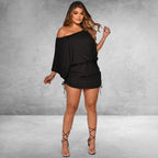 ZOFIA ATELIER black milk silk dolman sleeve smocked mini dress with drawstring waist and ruched sides.