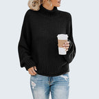 ZOFIA ATELIER Anna black chunky knit turtleneck sweater with relaxed fit and ribbed cuffs.