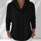 ZOFIA ATELIER black polyester knit sweater top with a loose fit and draped neckline.
