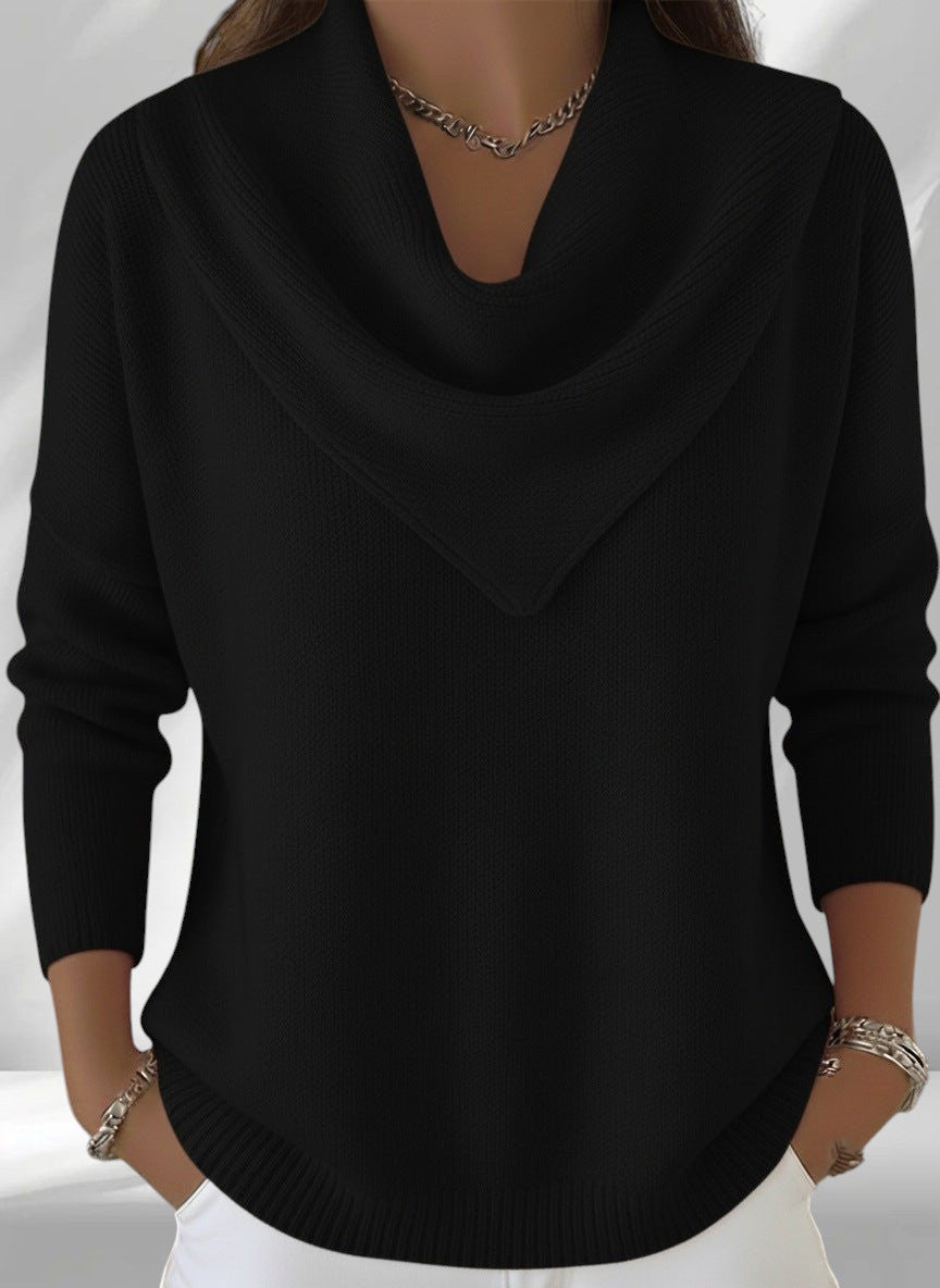 ZOFIA ATELIER black polyester knit sweater top with cowl neck and loose fit