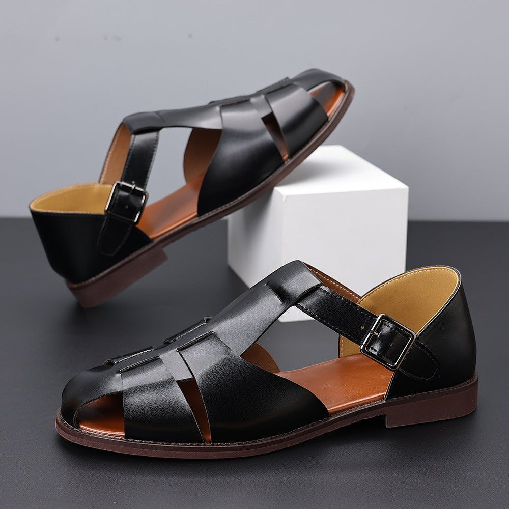 ZOFIA ATELIER black leather woven casual shoes with buckle strap and rubber sole