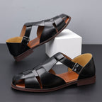 ZOFIA ATELIER black leather woven casual shoes with buckle strap and rubber sole