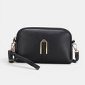 ZOFIA ATELIER black PU shell shape messenger bag with gold hardware and wrist strap