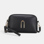 ZOFIA ATELIER black PU shell shape messenger bag with gold hardware and wrist strap