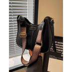 ZOFIA ATELIER black retro crossbody bag with patterned strap and gold hardware. Corduroy material.