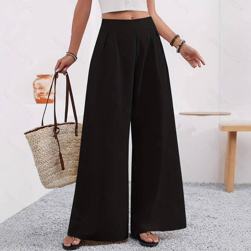 ZOFIA ATELIER black polyester wide-leg trousers with pockets and high waist, full length.