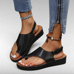 ZOFIA ATELIER black PU casual women's sandals with round toe and buckle closure, featuring a lightweight design.
