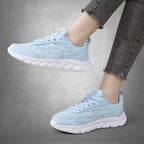 ZOFIA ATELIER light blue lace casual running sneakers with white rubber soles and lace-up closure.