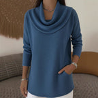 ZOFIA ATELIER ZDZISŁAWA blue polyester casual long sleeve pullover with cowl neck and pockets.