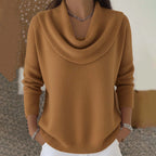 ZOFIA ATELIER solid brown cowl neck long sleeve polyester sweater with a loose fit.
