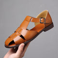 ZOFIA ATELIER brown leather fisherman sandals with buckle closure and open toe, suitable for business casual.