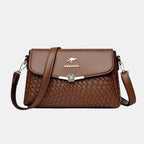 ZOFIA ATELIER brown PU leather crossbody bag with rhombus pattern and floral clasp