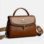 ZOFIA ATELIER Agnieszka brown PU leather crossbody handbag with textured strap and gold hardware.