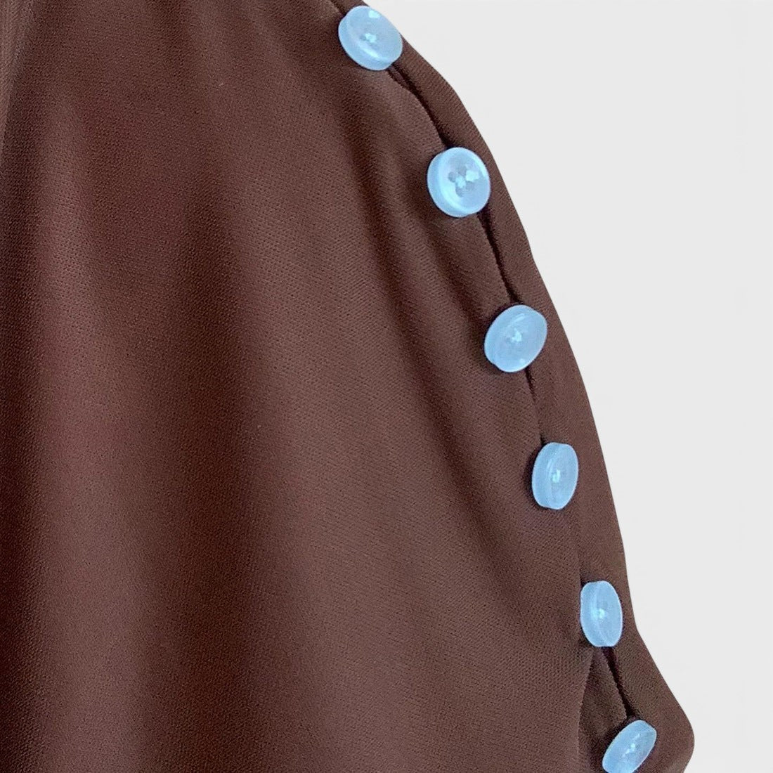 ZOFIA ATELIER warm brown sleeveless polyester top with patchwork and light blue button details