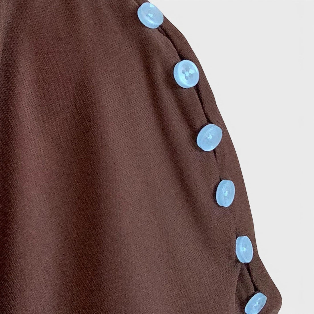 ZOFIA ATELIER warm brown sleeveless polyester top with patchwork and light blue button details
