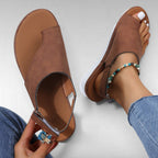 ZOFIA ATELIER brown PU casual women's sandals with round toe and buckle closure. Lightweight and breathable.