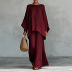 ZOFIA ATELIER burgundy polyester relaxed-fit long sleeve top and wide-leg pants set