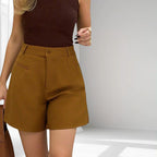 ZOFIA ATELIER calças de cintura subida em poliéster com perna reta e corte cropped, disponíveis em várias cores.