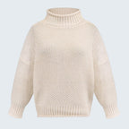 ZOFIA ATELIER cream white chunky knit turtleneck sweater with ribbed cuffs and hem