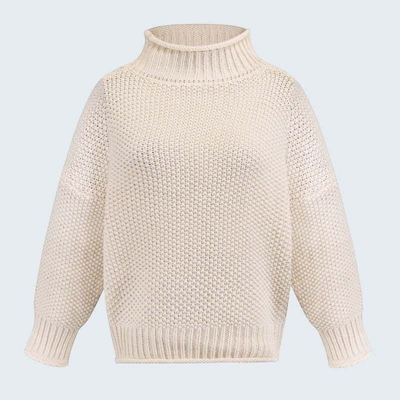 ZOFIA ATELIER cream white chunky knit turtleneck sweater with ribbed cuffs and hem