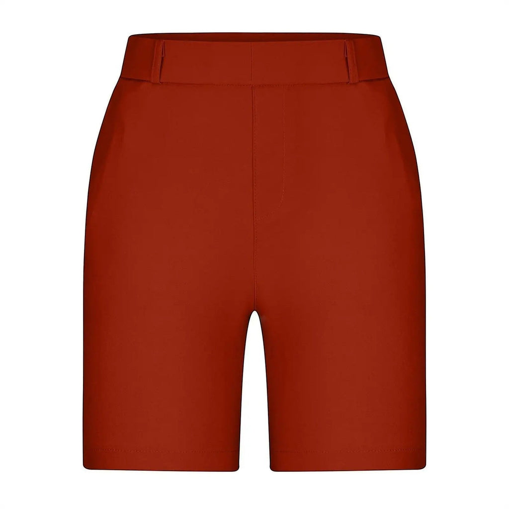 ZOFIA ATELIER DANUTA straight-leg summer shorts in burnt orange, made from lightweight, breathable fabric for comfortable, chic everyday wear.