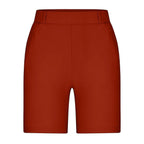 ZOFIA ATELIER DANUTA straight-leg summer shorts in burnt orange, made from lightweight, breathable fabric for comfortable, chic everyday wear.