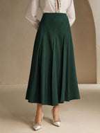 ZOFIA ATELIER dark green polyester mid-length asymmetrical pleated skirt