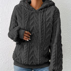ZOFIA ATELIER dark grey embossed geometric flannel hooded coat with drawstring