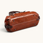 ZOFIA ATELIER Dominika soft leather messenger bag in retro brown. Medium size with adjustable strap and zipper closure.