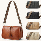 ZOFIA ATELIER FELICJA retro bohemian tote bag in brown PU leather with patterned strap and tassels.