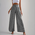 ZOFIA ATELIER black and white floral print wide leg casual pants, high waist, polyester