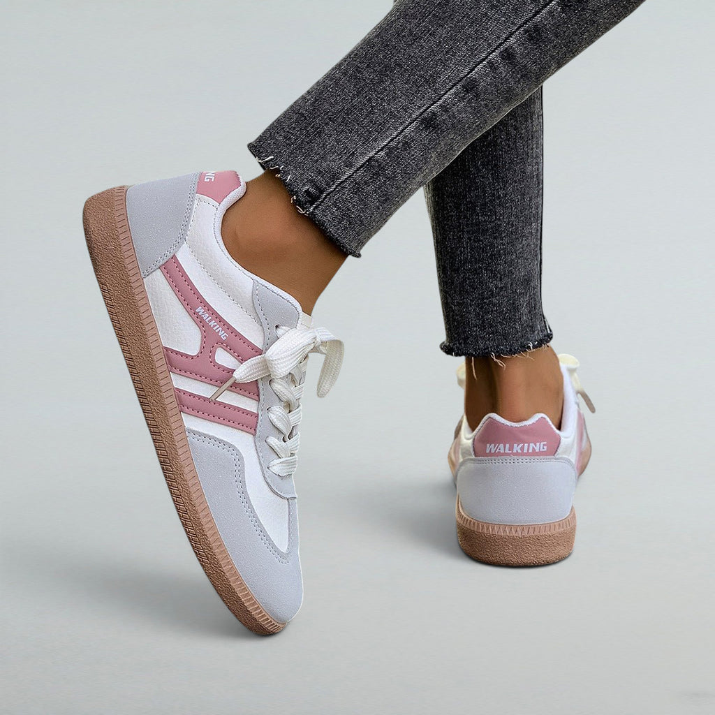 ZOFIA ATELIER GABRIELA retro lace-up shoes in white, pink, and grey synthetic leather with a pink sole.